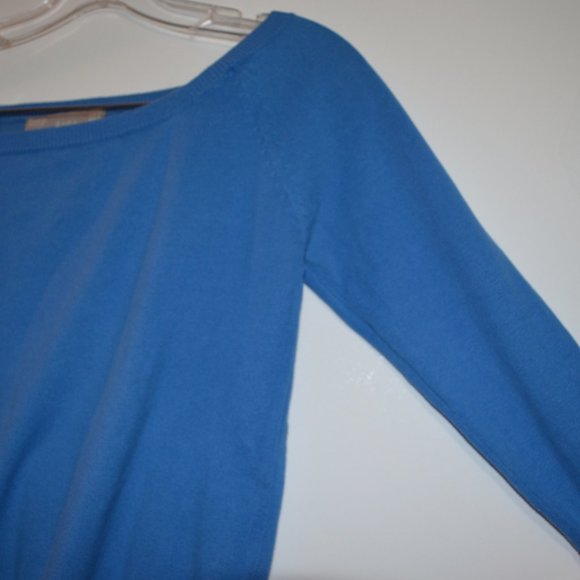 ZARA Blue 3/4 Sleeves Scoop-Neck Knit Cotton-Nylon Sweater Women S - Picture 4 of 6